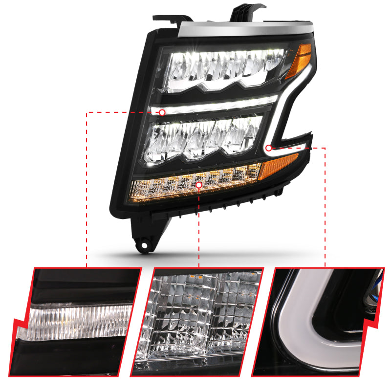 ANZO 111478 15-20 Chevy Tahoe/Suburban LED Light Bar Style Headlights Black w/Sequential w/DRL w/Amber