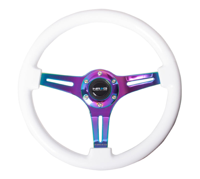 NRG ST-015MC-WT Classic Wood Grain Steering Wheel (350mm) White Paint Grip w/Neochrome 3-Spoke Center