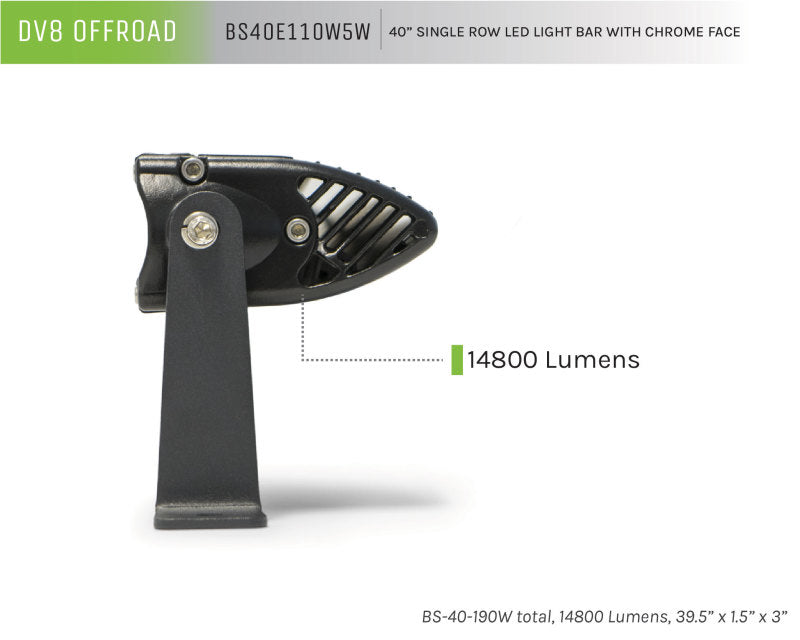 DV8 Offroad BS40E110W5W 40in Light Bar Slim 190W Spot 5W CREE LED - Black
