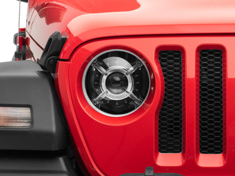 Raxiom J137646 18-22 Jeep Wrangler JL/ JT 9-Inch LED Headlights w/ DRL and Halo- Black Housing (Clear Lens)