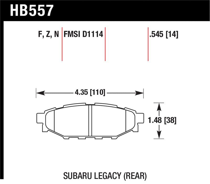 Hawk Performance HB557B.545 Hawk 2013-2014 Subaru BRZ Ltd (277mm Fr Disc/Solid Rr Disc) High Perf. Street 5.0 Rear Brake Pads