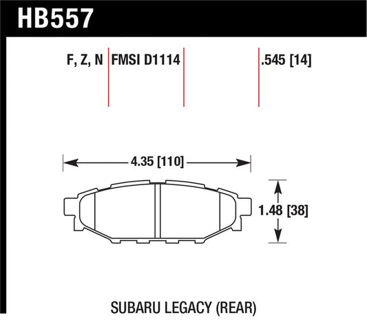 Hawk Performance HB557B.545 Hawk 2013-2014 Subaru BRZ Ltd (277mm Fr Disc/Solid Rr Disc) High Perf. Street 5.0 Rear Brake Pads