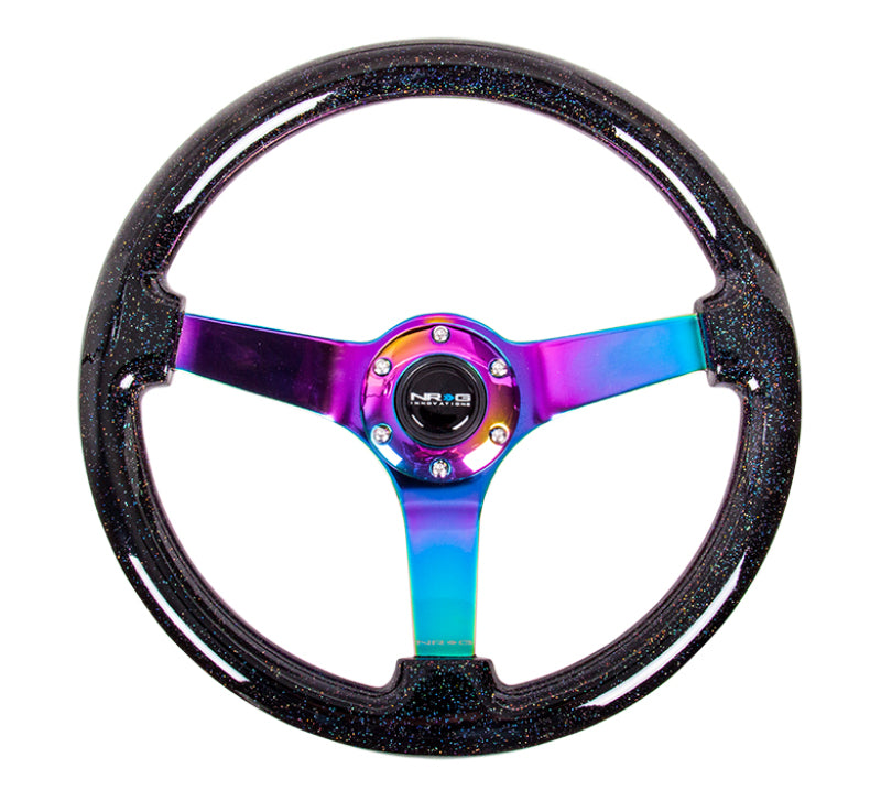 NRG RST-036BSB-MC Reinforced Steering Wheel (350mm / 3in. Deep) Classic Blk Sparkle w/4mm Neochrome 3-Spoke Center