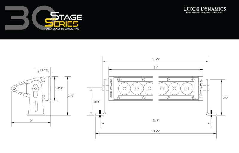 Diode Dynamics DD5032 30 In LED Light Bar Single Row Straight Clear Combo Each Stage Series