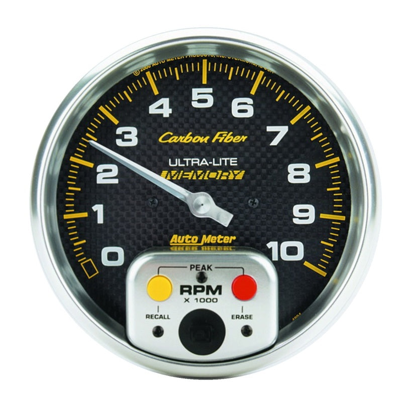 AutoMeter 4894 Gauge Tachometer 5in. 10K RPM In-Dash W/ Peak Memory Carbon Fiber