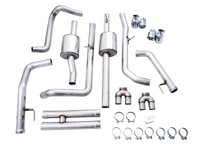 AWE Tuning 3015-42284 22-23 GMC Sierra 1500 AT4X 6.2L 0FG Catback Split Dual (Flat Bumper) - Chrome Silver Tips