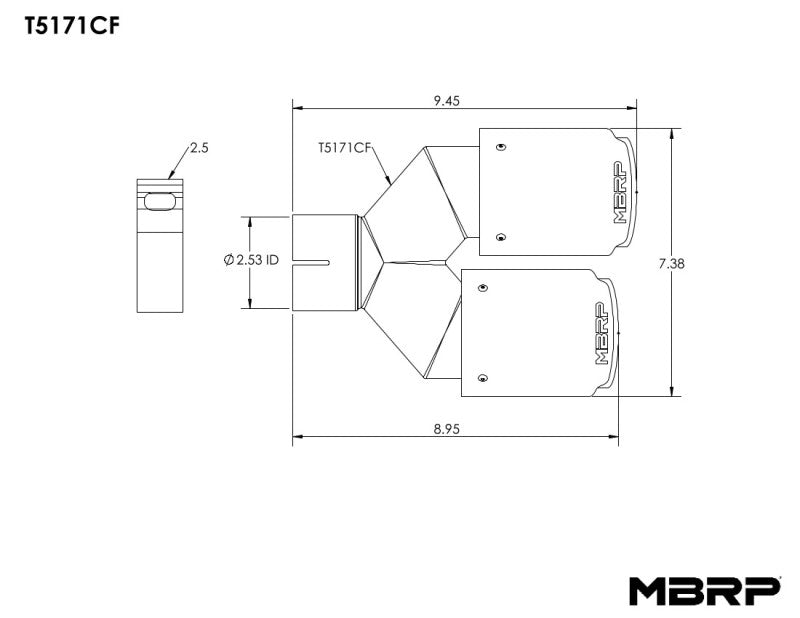 MBRP T5171CF Universal Carbon Fiber Dual Tip 3.5in OD/2.5in Inlet