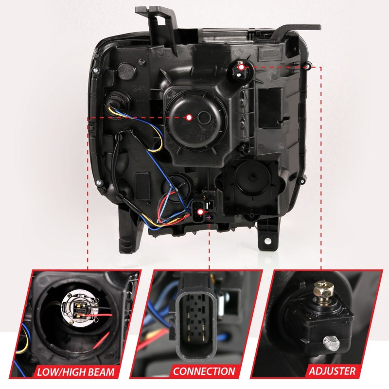 ANZO 111450 2014-2015 GMC Sierra 1500HD Projector Plank Style Headlight Black W/ Drl