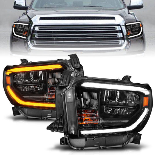 ANZO 111533 14-21 Toyota Tundra (OE Halogen w/LED DRL) LED Crystal Headlights w/ Switchback & DRL - Blk