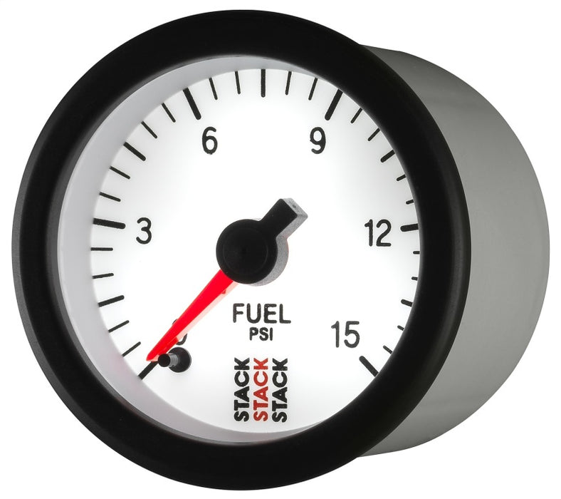 AutoMeter ST3354 Autometer Stack 52mm 0-15 PSI 1/8in NPTF Male Pro Stepper Motor Fuel Pressure Gauge - White