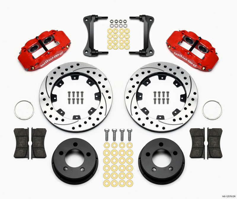 Wilwood 140-12576-DR Narrow Superlite 4R Front Kit 12.19in Drilled Red 87-89 Jeep YJ