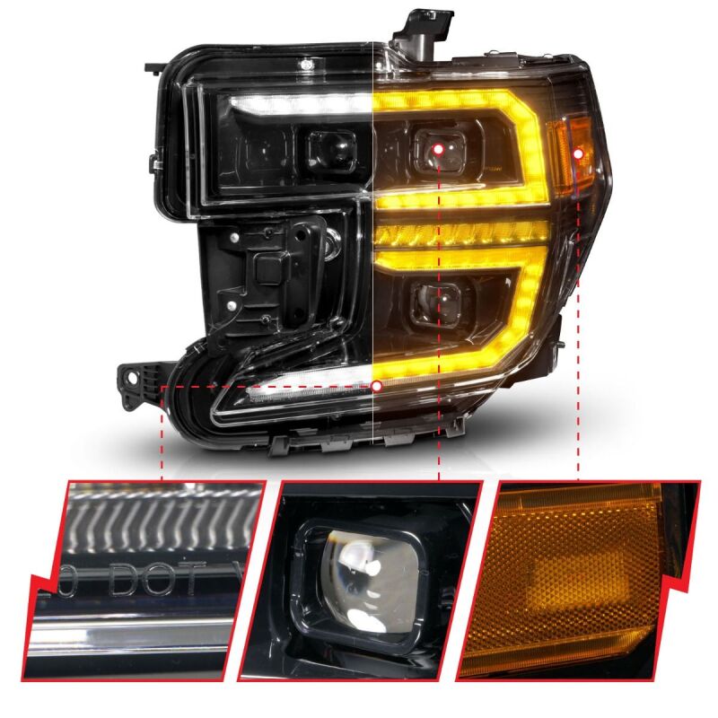 ANZO 111600 19-21 GMC Sierra 1500 LED Projector Headlight w/Switchback+Sequential - Black