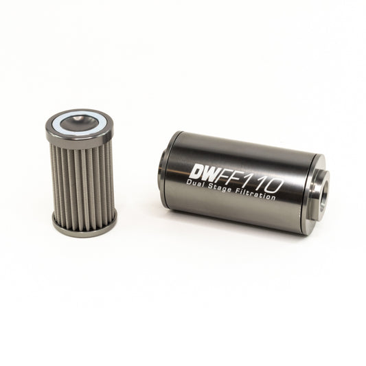 DeatschWerks 8-03-110-100K Stainless Steel 10AN 100 Micron Universal Inline Fuel Filter Housing Kit (110mm)