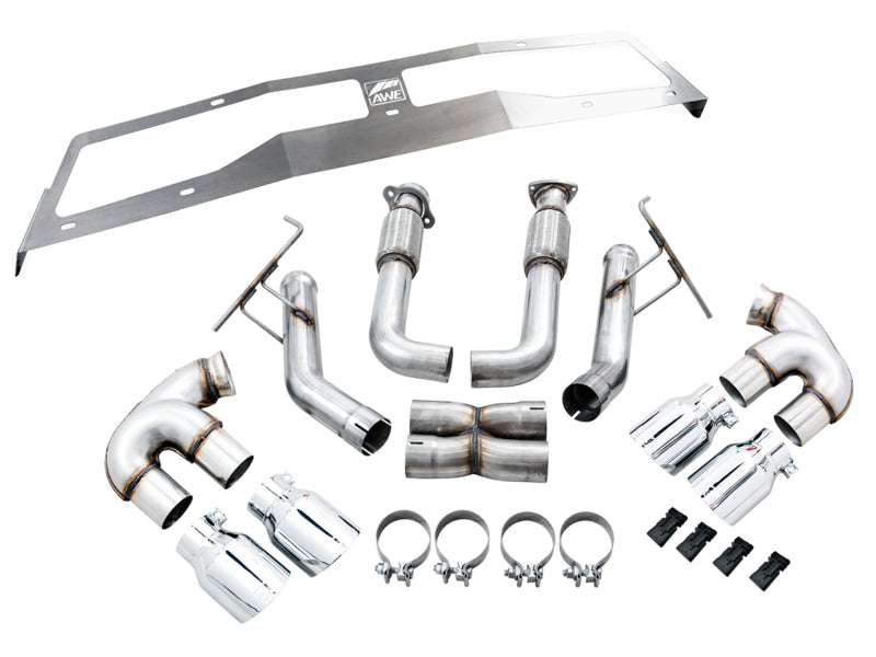 AWE Tuning 3020-42080 2020 Chevrolet Corvette (C8) Track Edition Exhaust - Quad Chrome Silver Tips
