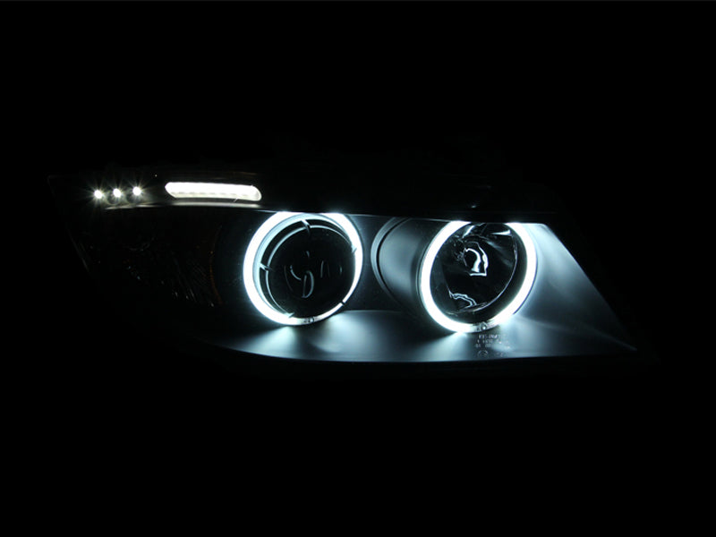 ANZO 121335 2006-2008 BMW 3 Series E90-E91 Projector Headlights w/ Halo w/ LED Bar Black (CCFL)