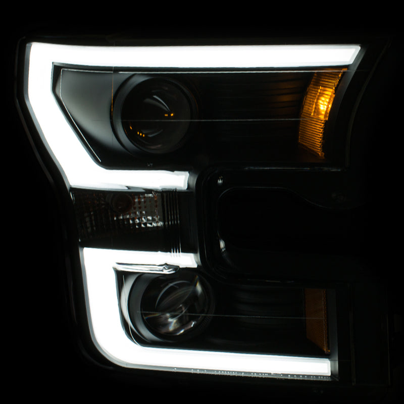 ANZO 111347 2015-2016 Ford F-150 Projector Headlights w/ Plank Style Design Black w/ Amber