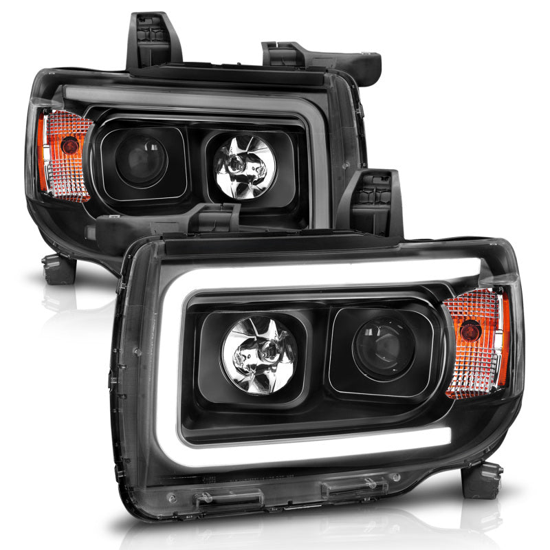 ANZO 111381 2015+ GMC Canyon Projector Headlights w/ Plank Style Design Black w/ Amber