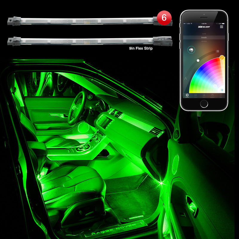 XKGLOW KS-Car-Mini XK Glow Flex Strip Million Color XCHROME Smartphone App Controlled Undercar Kit 6x10In