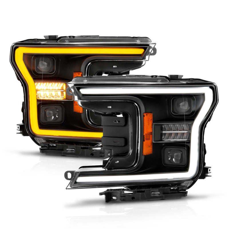 ANZO 111570 18-20 Ford F-150 (w/o Fctry LED) Full LED Proj Headlights w/Light Bar Swtchbk Seq. Black w/Init