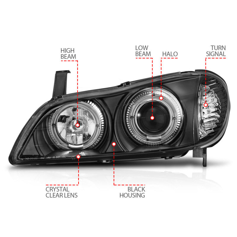 ANZO 121077 2000-2004 Infiniti I30 Projector Headlights w/ Halo Black