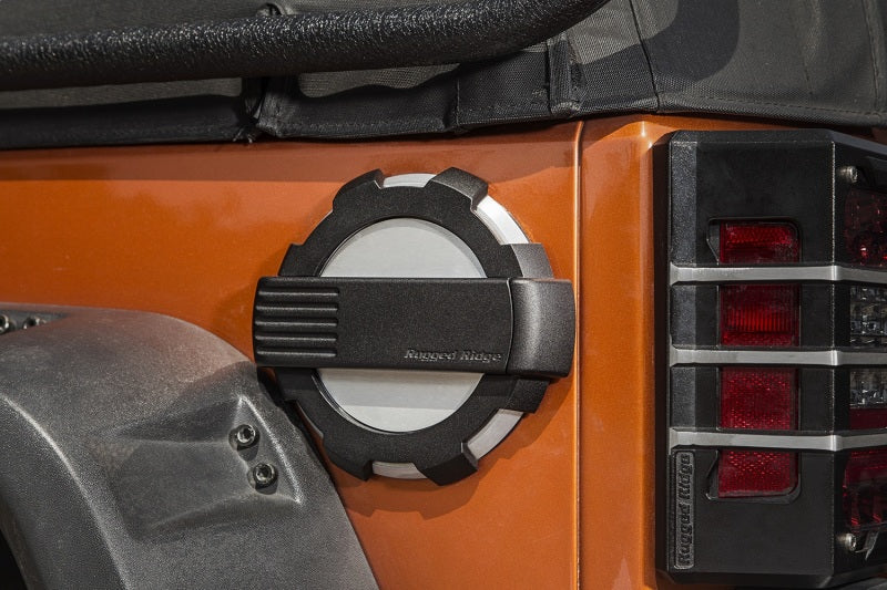 Rugged Ridge 11425.10 Elite Fuel Door Non-Lock Brushed Alum 07-18 Jeep Wrangler JK