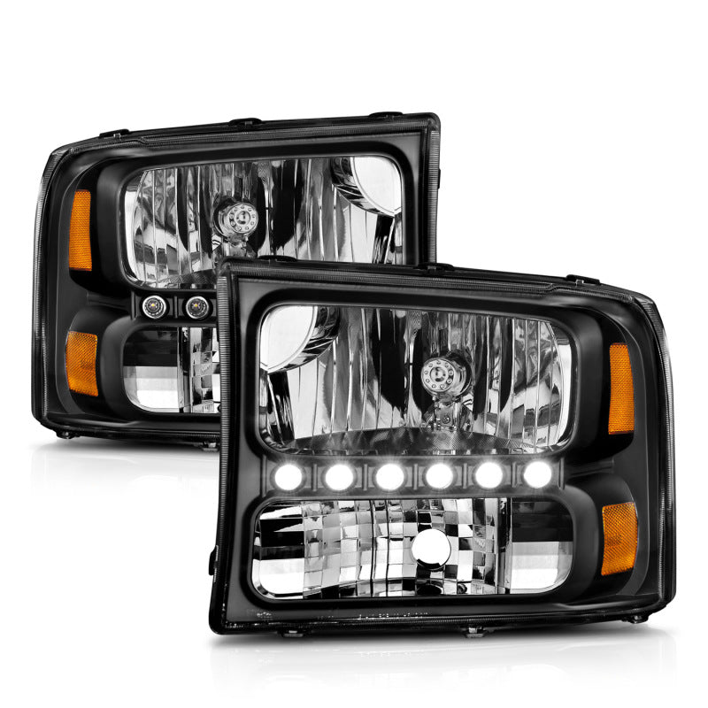 ANZO 111106 2000-2004 Ford Excursion Crystal Headlights Black w/ LED 1pc