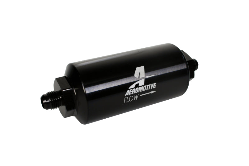 Aeromotive 12345 In-Line Filter - (AN-6 Male) 10 Micron Microglass Element Bright Dip Black Finish