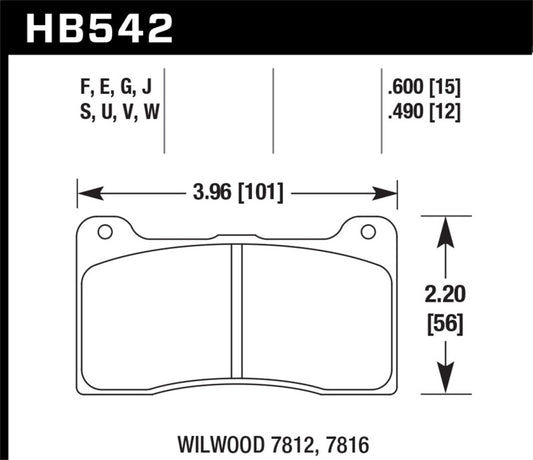 Hawk Performance HB542G.490 Hawk Wilwood 15mm DTC-60 Race Brake Pads