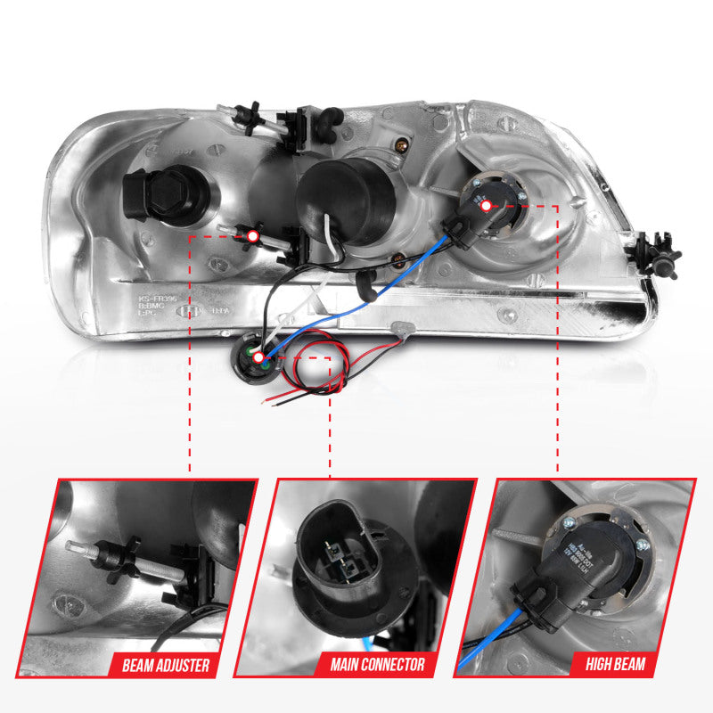 ANZO 111503 1997-2003 Ford F-150 Projector Headlights w/ Light Bar Black Housing