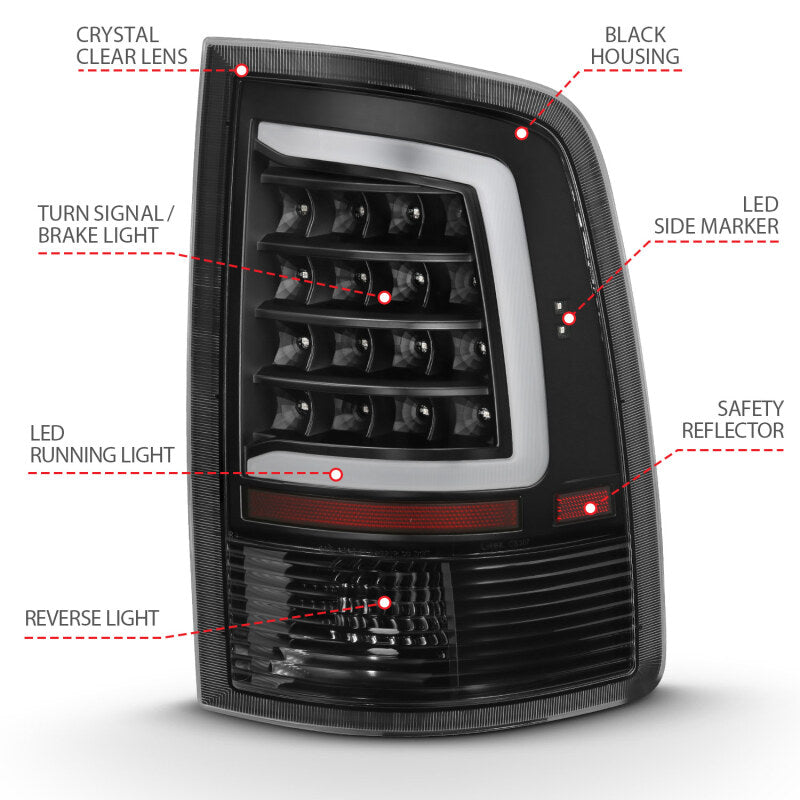 ANZO 311318 2009-2018 Dodge RAM 1500 LED Taillight Plank Style Black w/Clear Lens