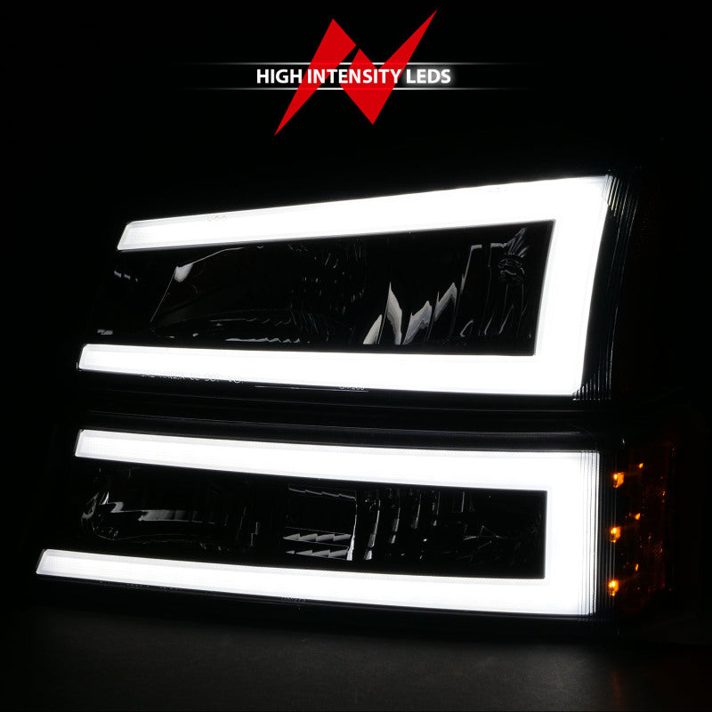 ANZO 111501 2003-2006 Chevrolet Silverado 1500 Crystal Headlights w/ Light Bar Black Housing