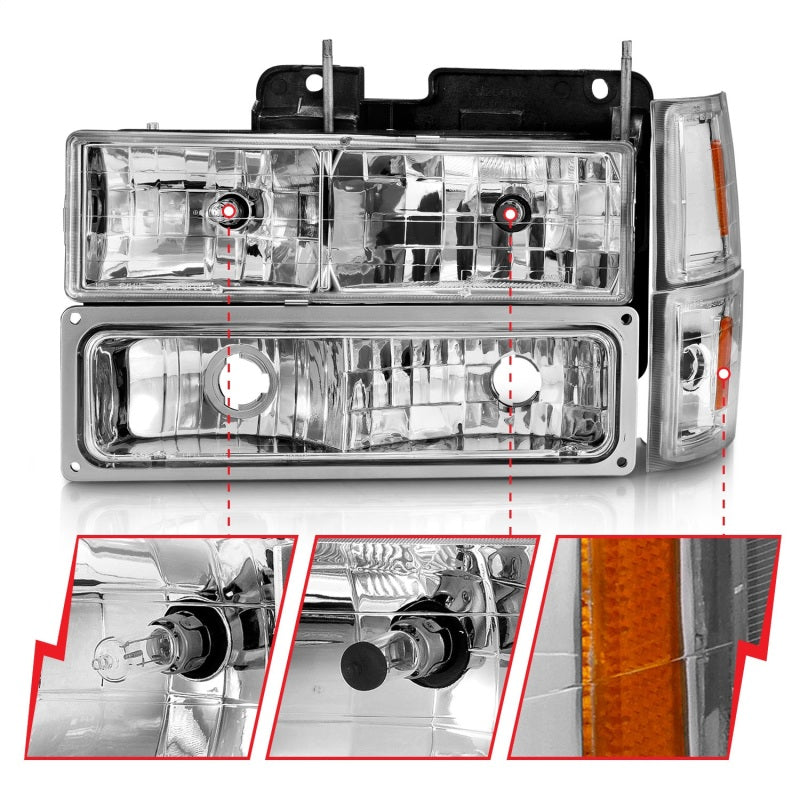 ANZO 111506 88-98 Chevrolet C1500 Crystal Headlights Chrome w/ Signal and Side Marker Lights