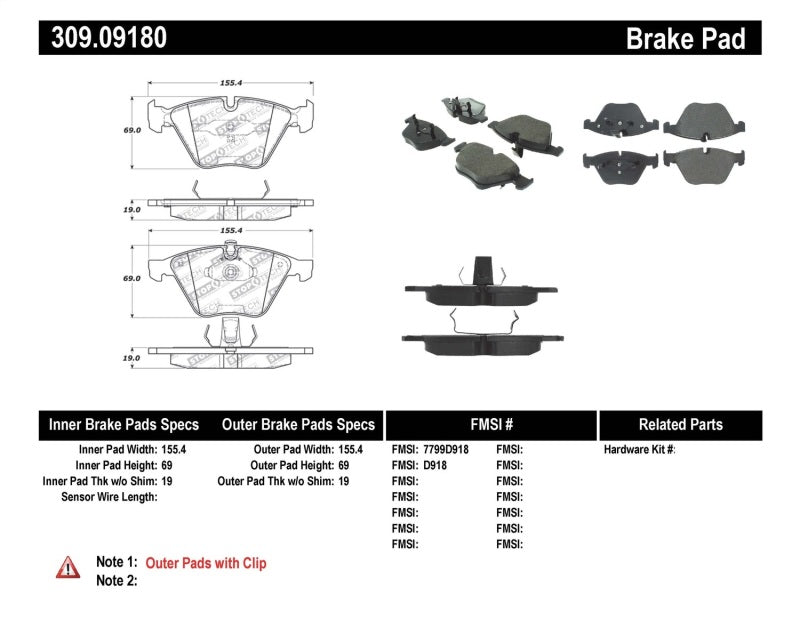 Stoptech 309.09180 StopTech Performance 07-09 BMW E90/E92/E93 335i Coupe/Sedan Front Brake Pads D918