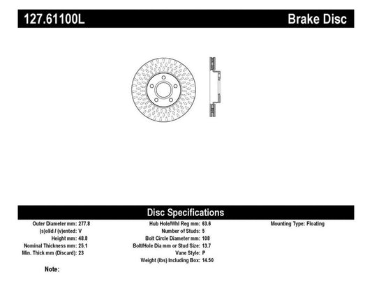 Stoptech 127.61100L StopTech Slotted & Drilled Sport Brake Rotor
