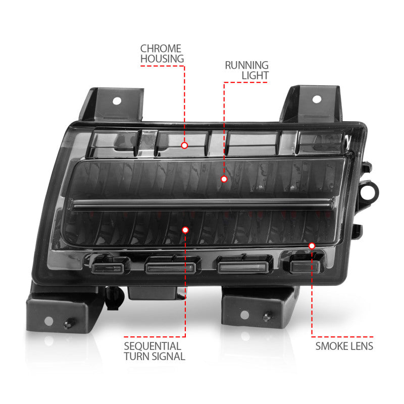 ANZO 511085 2018-2021 Jeep Wrangler LED Side Markers Chrome Housing Smoke Lens w/ Seq. Signal Sport Bulb