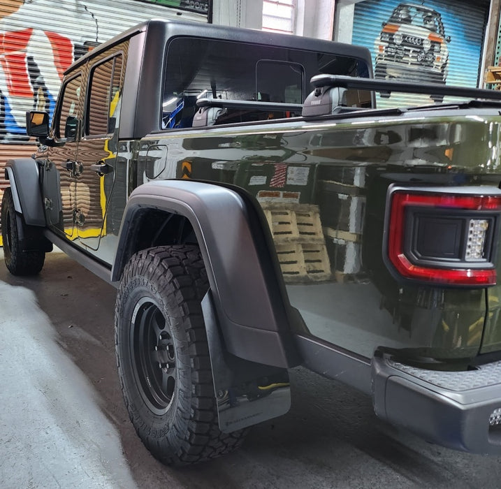 Rally Armor MF104-BLK-AGN 19-24 Jeep JT Gladiator (Mojave/Rubicon) Black Mud Flap w/Army Green Logo