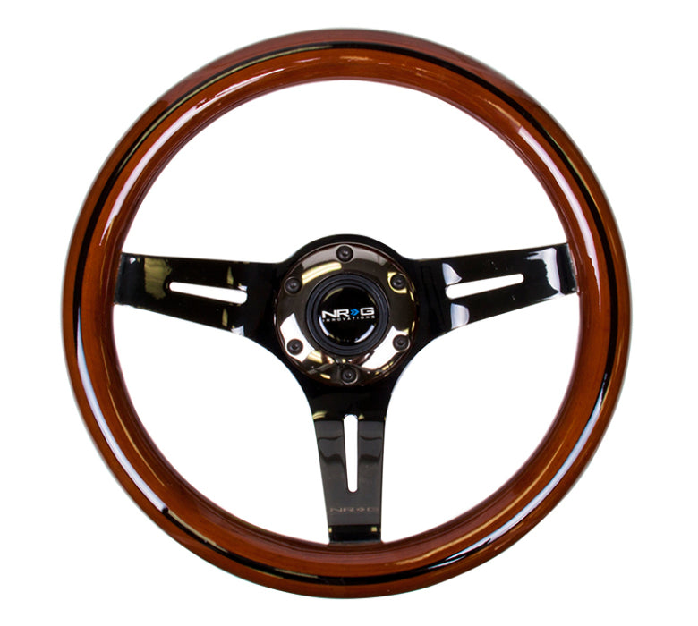 NRG ST-310BRB-BK Classic Wood Grain Steering Wheel (310mm) Dark Wood & Black Line Inlay w/Blk Chrome 3-Spoke Ctr.