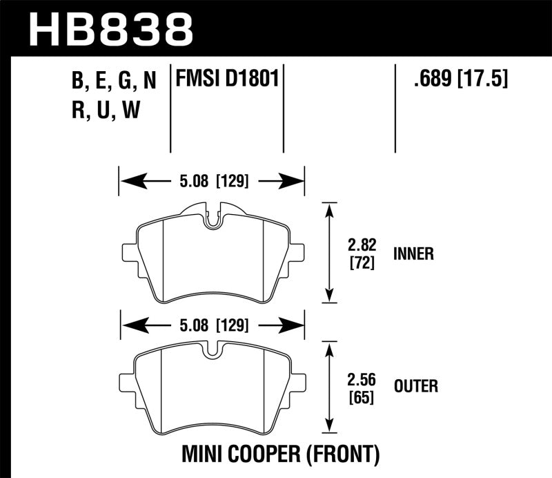 Hawk Performance HB838B.689 Hawk 14-17 Mini Cooper S HPS 5.0 Front Brake Pads