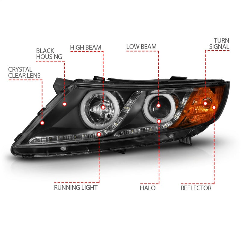 ANZO 121460 2011-2013 Kia Optima Projector Headlights w/ Halo Black (CCFL)