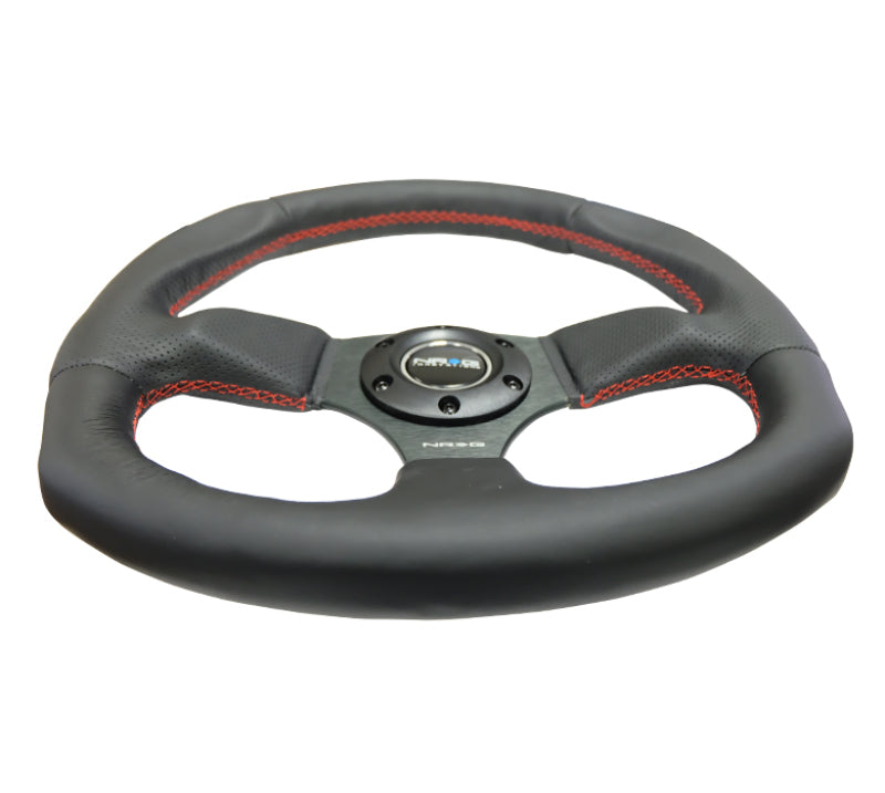 NRG RST-009R-RS Reinforced Steering Wheel (320mm Horizontal / 330mm Vertical) Leather w/Red Stitching
