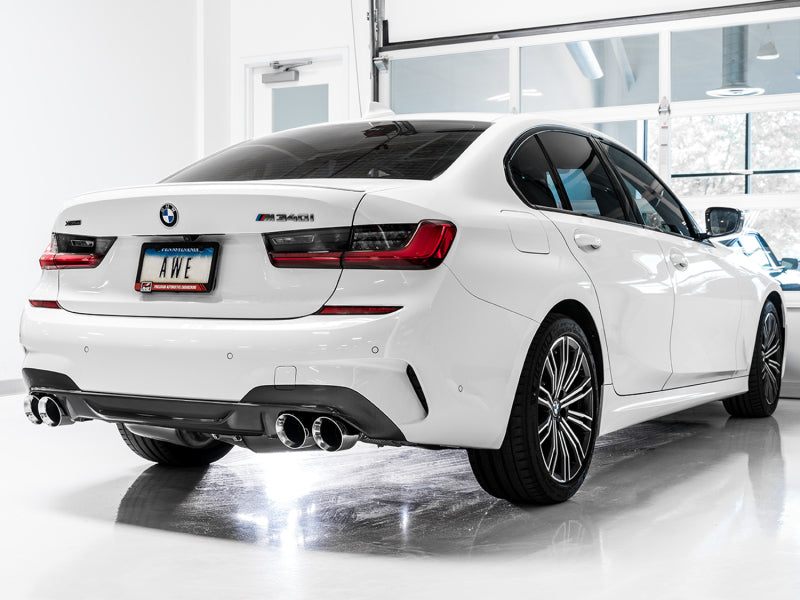 AWE Tuning 3015-42148 2019+ BMW M340i (G20) Non-Resonated Touring Edition Exhaust - Quad Chrome Silver Tips