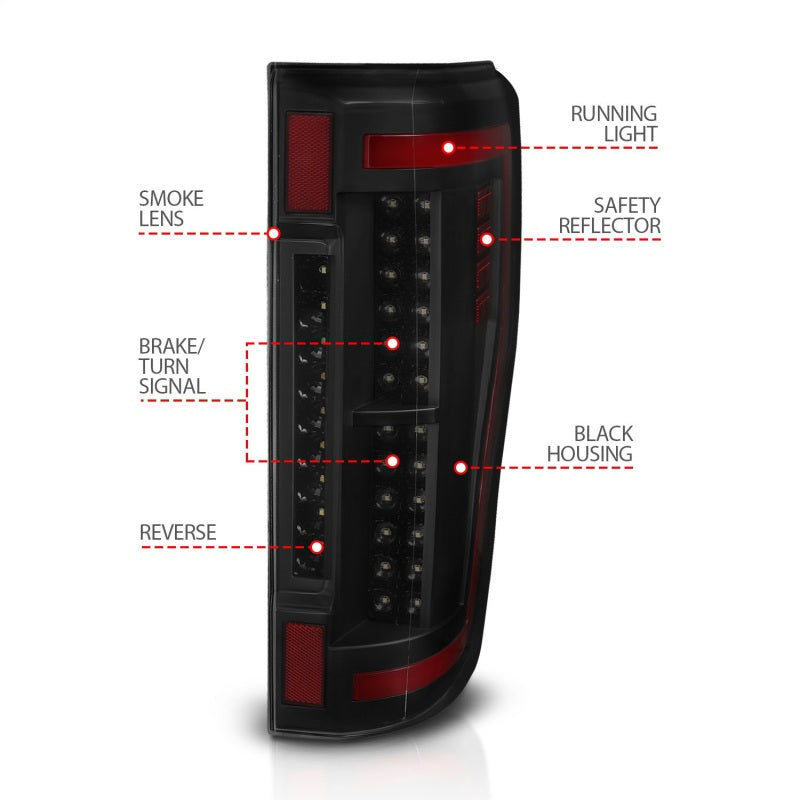 ANZO 311288 2017+ Ford F-250 LED Taillights - Black/Smoke
