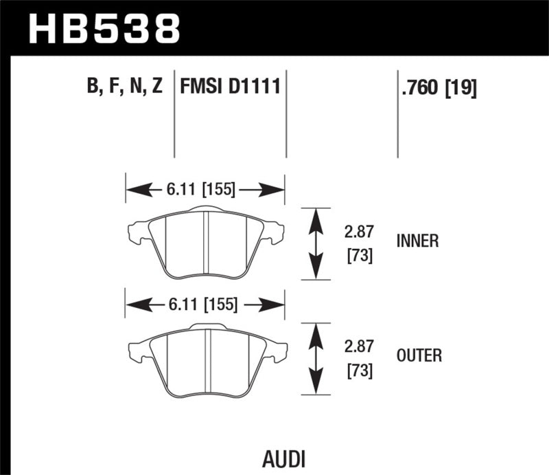 Hawk Performance HB538B.760 Hawk 2009-2009 Audi A4 Cabriolet HPS 5.0 Front Brake Pads