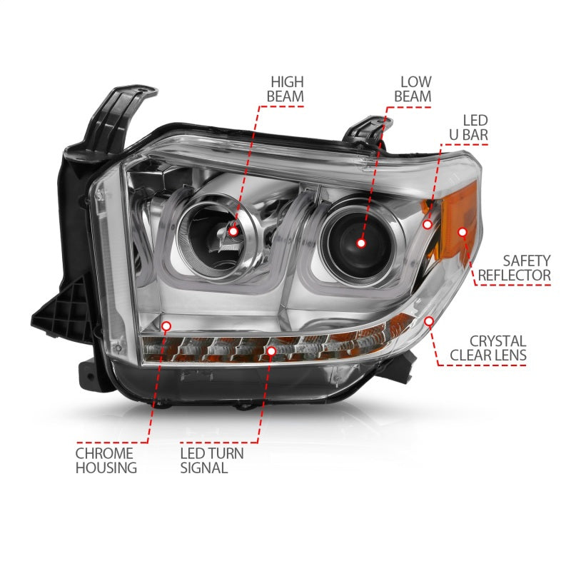 ANZO 111319 2014-2016 Toyota Tundra Projector Headlights w/ U-Bar Chrome