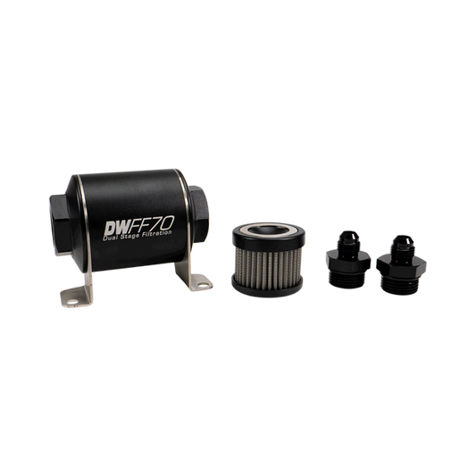 DeatschWerks 8-03-070-010K-6 Stainless Steel 6AN 10 Micron Universal Inline Fuel Filter Housing Kit (70mm)