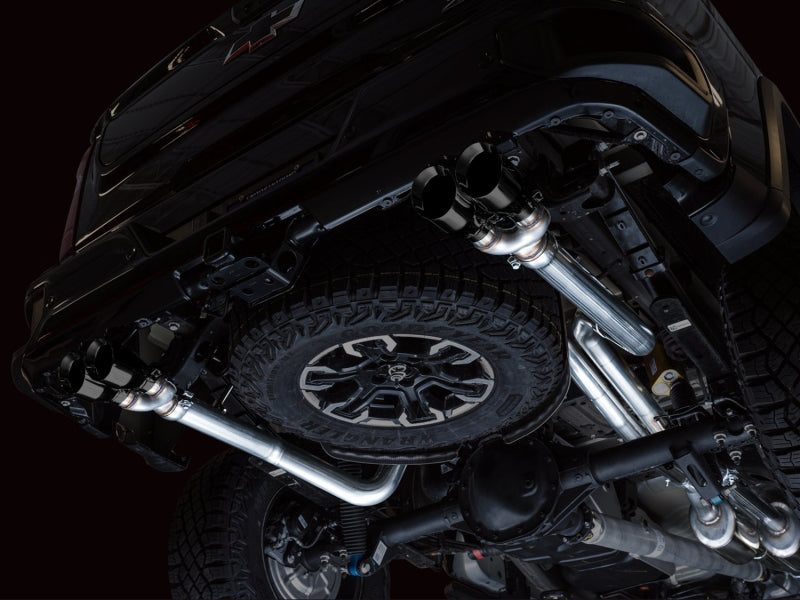 AWE Tuning 3015-43284 22-23 GMC Sierra 1500 AT4X 6.2L 0FG Catback Split Dual (Flat Bumper) - Diamond Black Tips