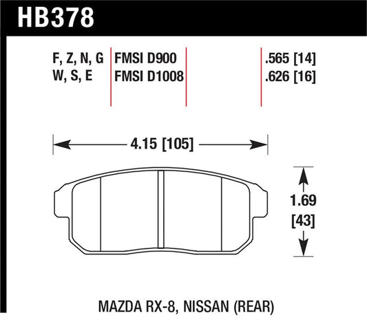 Hawk Performance HB378F.565 Hawk 03-07 RX8 HPS Street Rear Brake Pads (D1008)