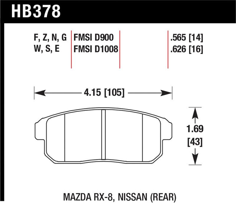 Hawk Performance HB378F.565 Hawk 03-07 RX8 HPS Street Rear Brake Pads (D1008)