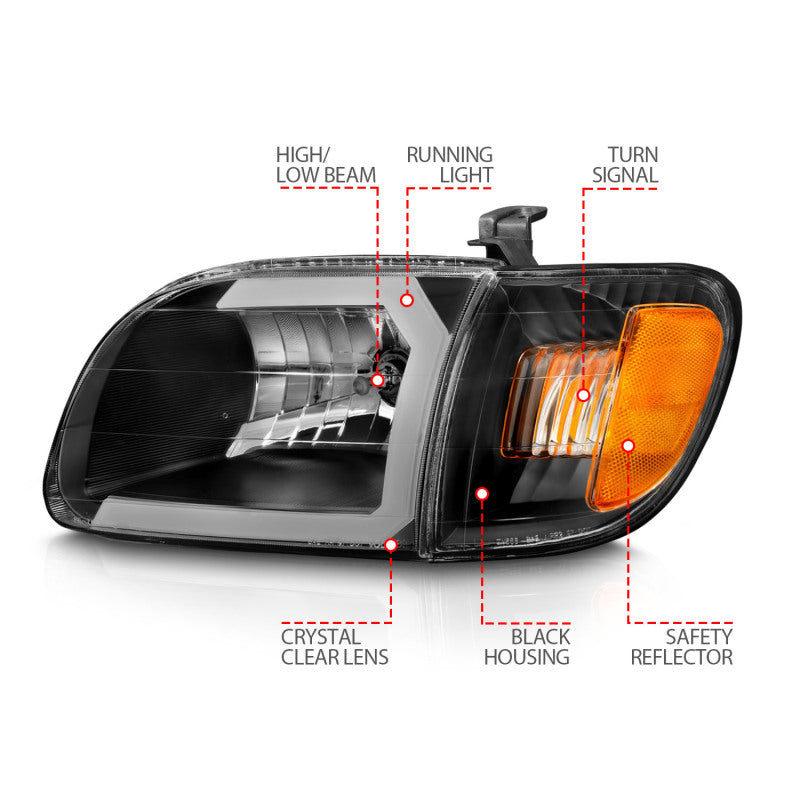 ANZO 111579 00-04 Toyota Tundra (Fits Reg/Acc Cab Only) Crystal Headlights w/Light Bar Black w/Corner Light