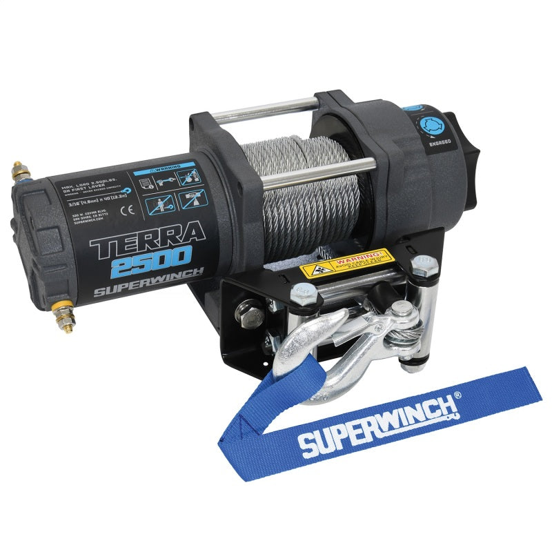 Superwinch 1125260 2500 LBS 12V DC 3/16in x 40ft Steel Rope Terra 2500 Winch - Gray Wrinkle